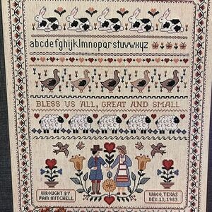 Bless Us All Sampler Cross Stitch Pattern by Alexa Designs – Vintage Folk Style